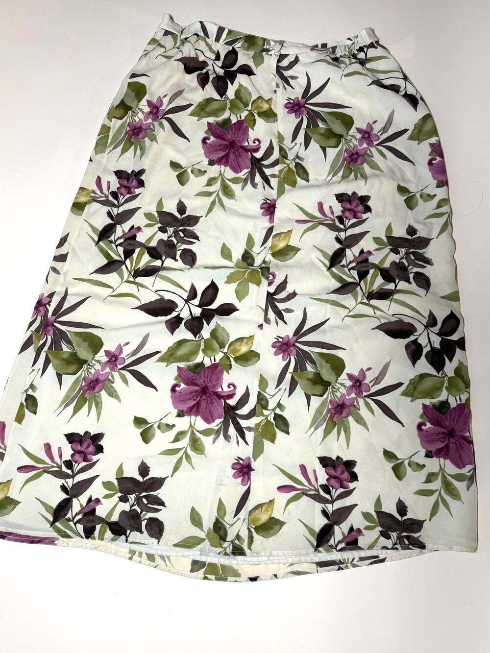 Vintage White Purple Floral A-Line Midi Skirt